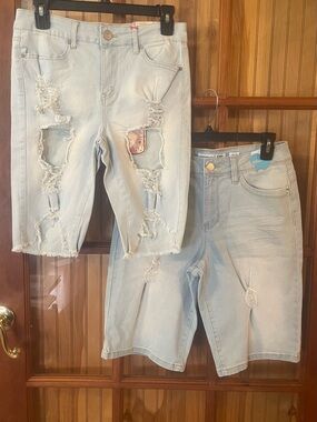 2 for $13 Women’s Light Wash Distressed Denim Jean Shorts - Casual Summer Staple